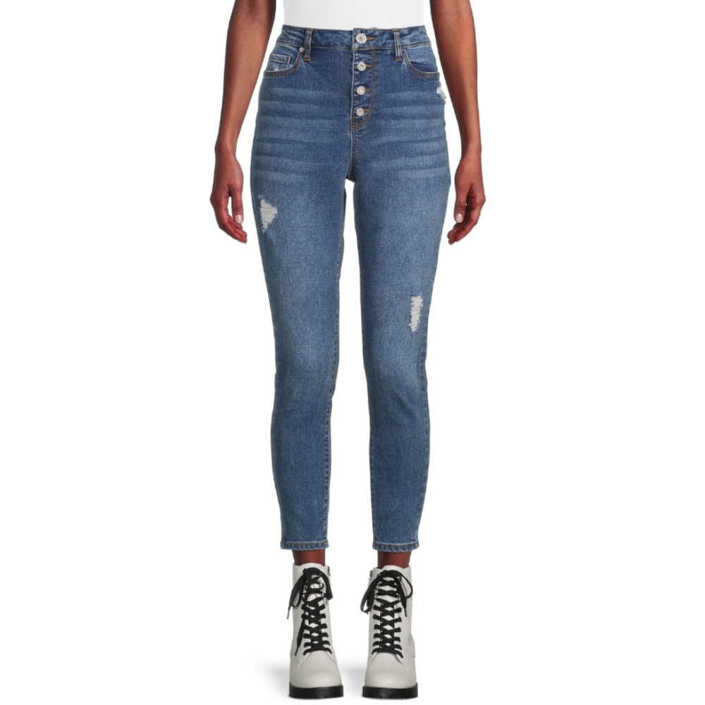 NWT Madden NYC Junior's Rhinestone Button Skinny Jeans